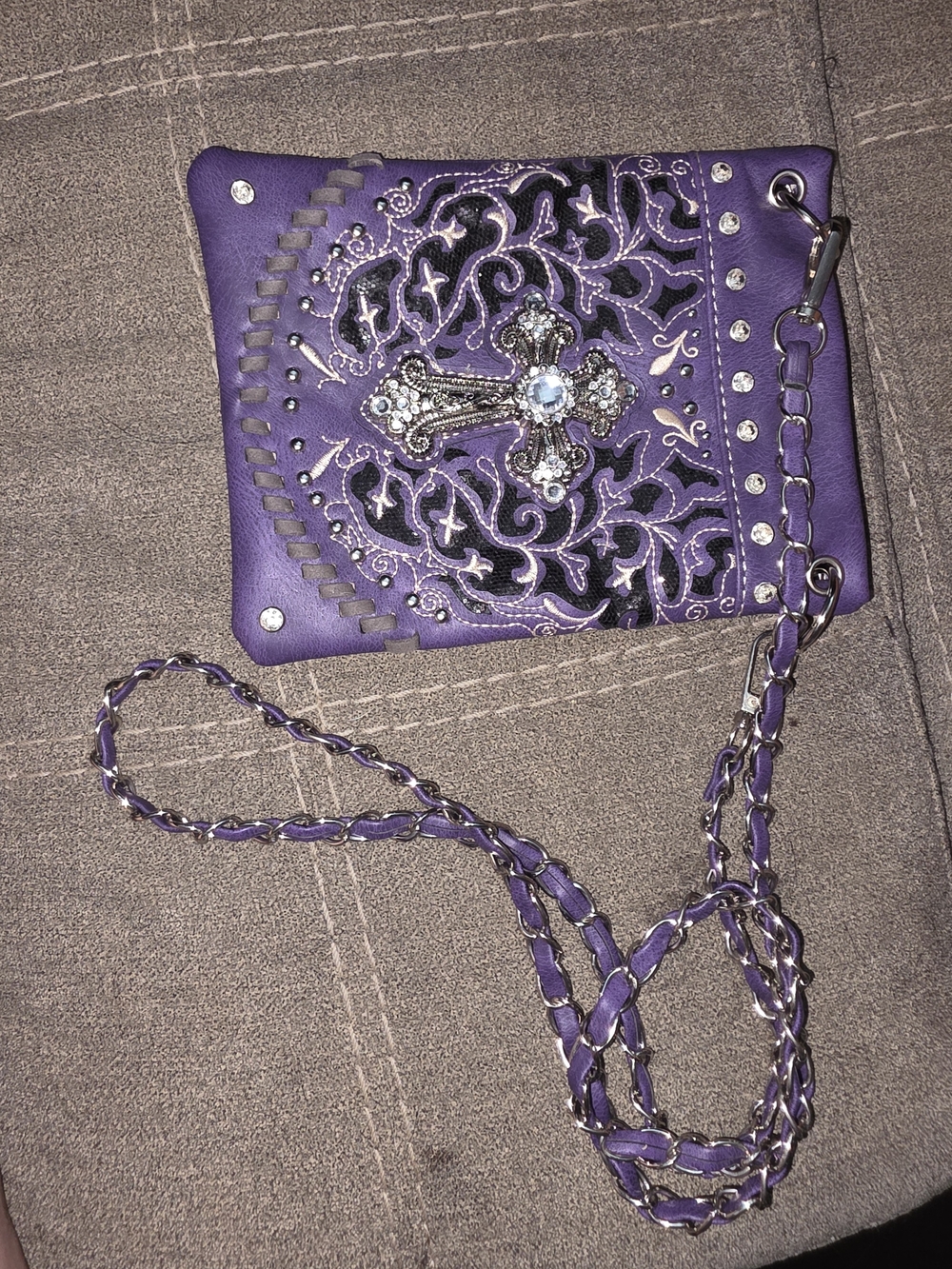 Purple Embellished Cross Crossbody Bag